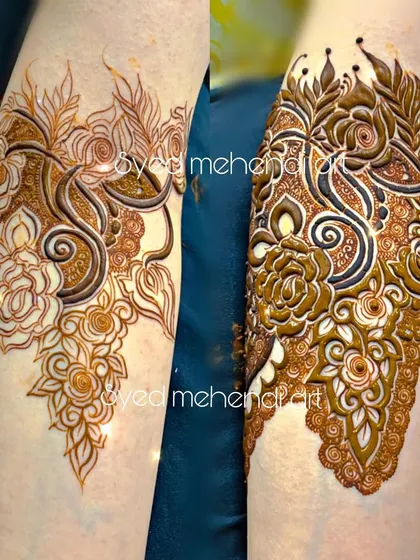 A before-and-after collage of a bridal-style armband pattern.
