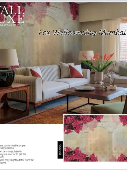 A 'Wall Luxe' wallpaper with bougainvillea framing an architectural arch. This design adds both color and structure to the wall.