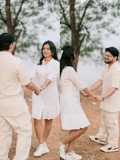 A playful moment of connection during Nutan and Shubham's pre-wedding shoot in Pune.