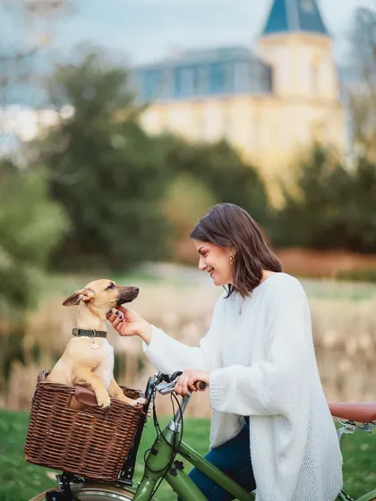 A perfect match! This was my first shoot in Europe, featuring a woman and her adorable rescued pup, Cybèle, enjoying a bike ride in a beautiful Luxembourg park.