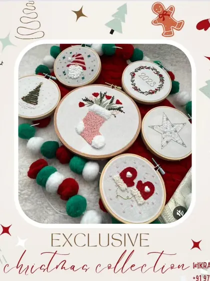 A collection of my handmade Christmas punch needle and embroidery hoop ornaments. They are perfect for decorating a tree or giving as a thoughtful, personalized gift.
