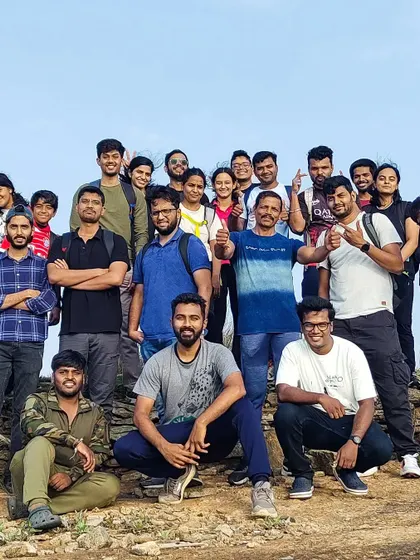 A group photo from our adventure at Bananthimari, showcasing the fun-loving spirit of our trekking community. These trips are about making new friends and creating incredible memories together.