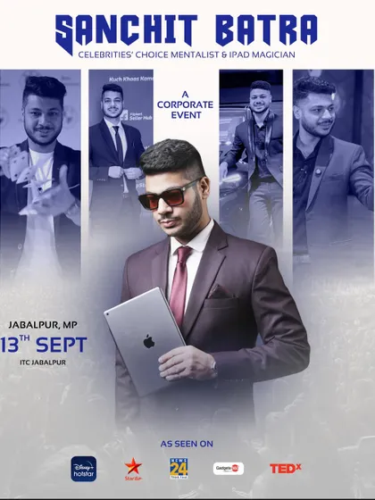 Getting ready for a corporate event at ITC Jabalpur. This graphic captures the different facets of my performance style.