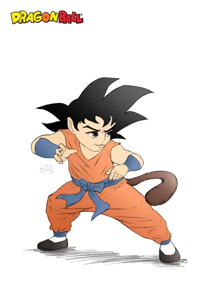 Here's the colored Kid Goku illustration on a clean white background. This isolates the character, showing off the line work and color choices without any distractions.