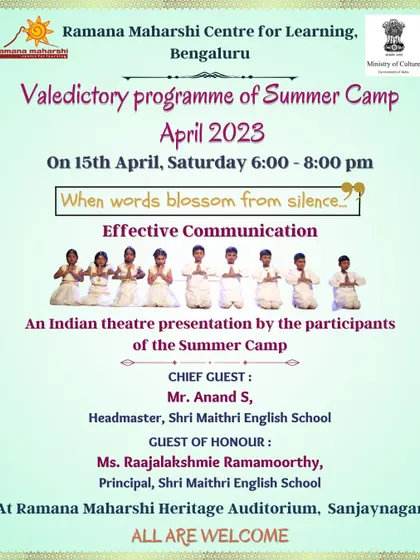 The poster for the April 2023 summer camp's final presentation, titled "When words blossom from silence." This theatre piece focused on the art of effective communication.