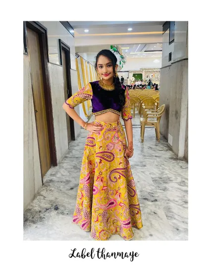 A full-length shot of the Indo-Western lehenga set, perfect for a sangeet or mehendi function.