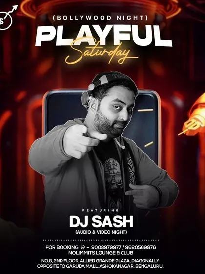 A poster for a 'Playful Saturday' Bollywood night. My goal is to make every weekend night feel like a festival.