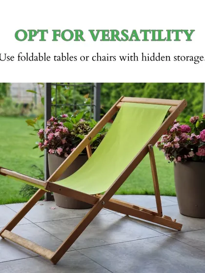 Versatility is key for small balconies. I recommend using foldable tables or chairs with hidden storage to make the space functional and clutter-free, as shown with this simple foldable deck chair.