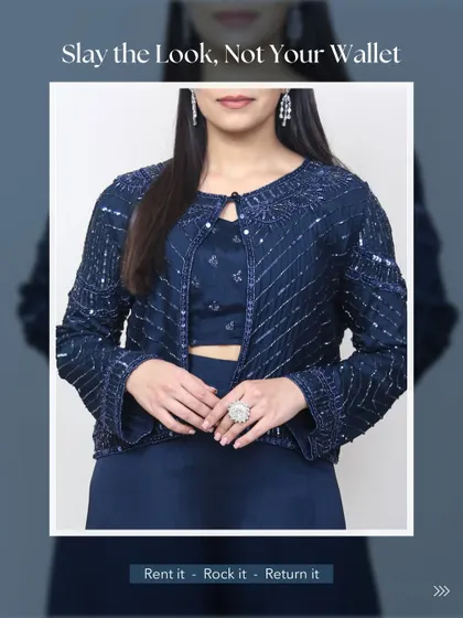Slay the look, not your wallet. A closer look at the sequined jacket, a statement piece you can rent to elevate any outfit.