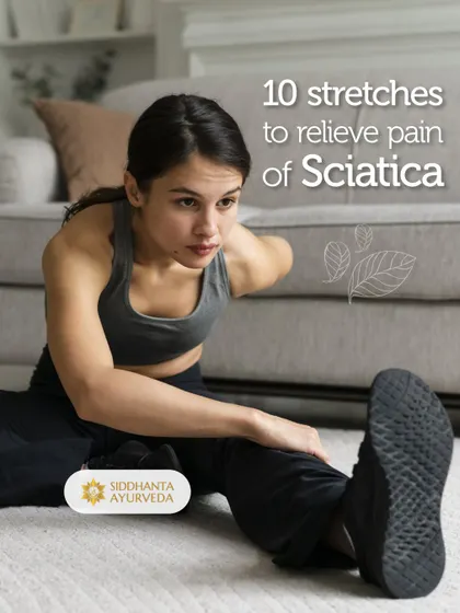 A woman performing a stretch for sciatica at home. This visual reinforces the idea that self-care practices, guided by my advice, are an integral part of your healing journey.