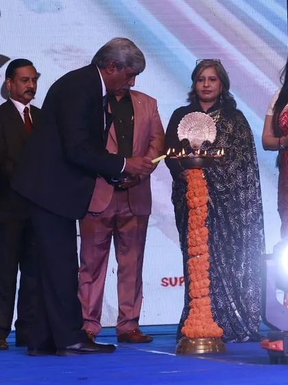 The lamp lighting ceremony, a traditional start to our grand event, performed by our esteemed guests.