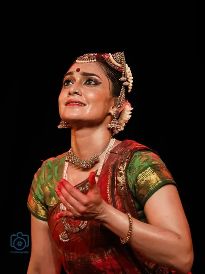 A look of longing and devotion, capturing the essence of bhakti in dance.