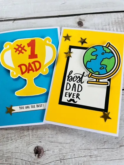 Our handmade Father's Day cards are a great way to add a personal touch. This set includes a "Best Dad Ever" card and a "#1 Dad" trophy card, both crafted with love.