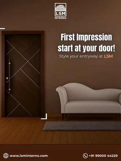 The first impression of your home starts at the door. Here, we've designed a modern entryway door featuring a clean, geometric pattern on a rich wood veneer. It’s a statement of style and security, crafted to welcome you home with elegance.