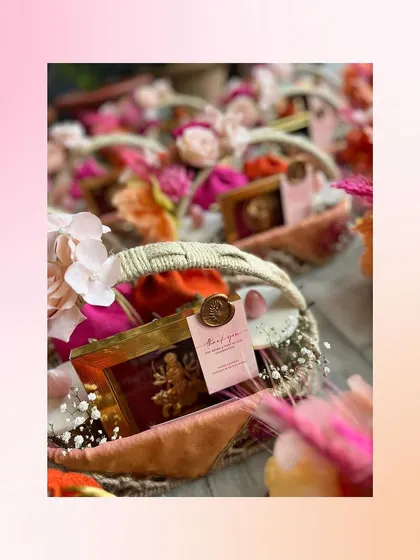 A duplicate image of our timeless engagement favors for Anshuman and Aastha, showcasing the beautiful handcrafted baskets.