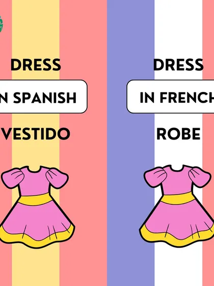 How do you say 'dress'? In Spanish, it's 'vestido', and in French, it's 'robe'.
