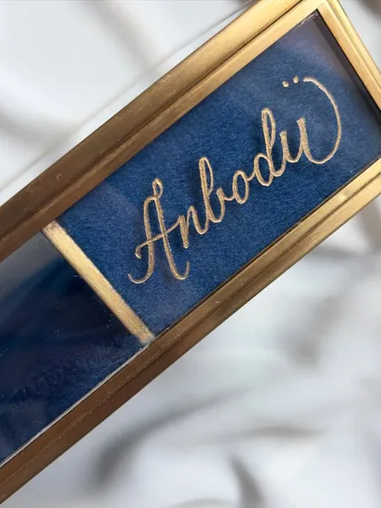 Gold on blue is always a classic. I engraved this gorgeous blue crane jewelry box with a custom name, making it the perfect birthday gift. The elegant calligraphy adds a final personal touch.