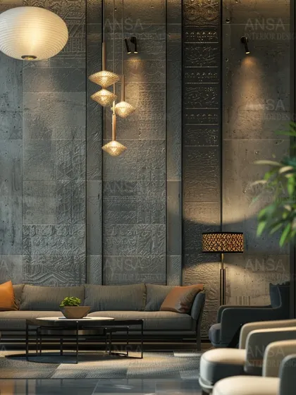 This 3D render showcases a waiting area with a focus on texture and mood. I combined concrete-finish walls with intricate carved panels and layered lighting to create a space that feels both modern and timeless.