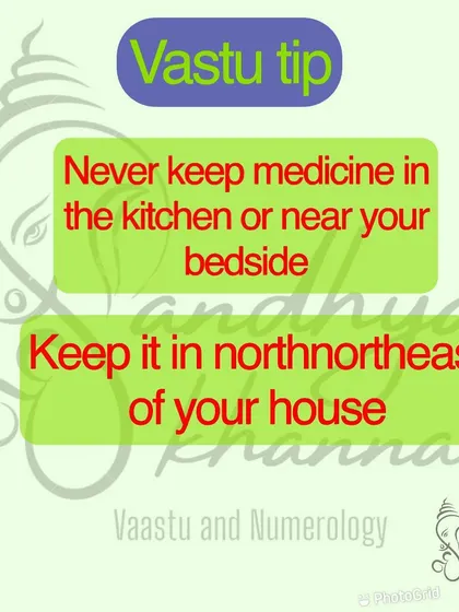 Where you store your medicines is very important for your health. Never keep them in the kitchen, where the fire element can affect their potency. The correct place is the North-North-East zone of your house.