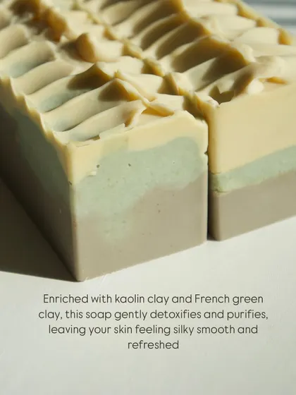 My Lemongrass and Patchouli soap is enriched with kaolin, French green, and chocolate clays to gently detoxify and purify, leaving your skin silky smooth.