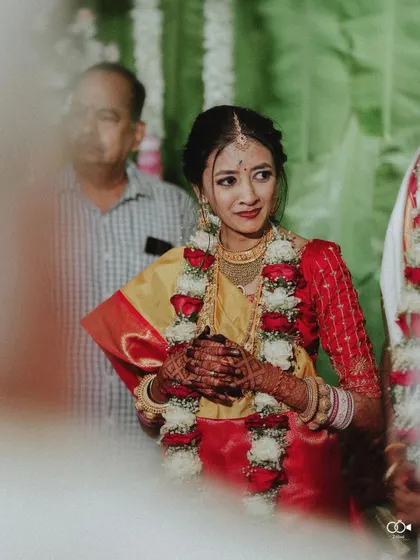 The bride's emotional and anxious expression during a key moment of the wedding ceremony.
