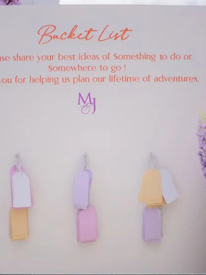 The 'Bucket List' wall, where guests can leave ideas and wishes for the couple.