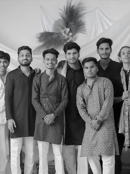 A black and white photo of some of my team members. The bond we share as a creative team is strong, and it reflects in the work we do.