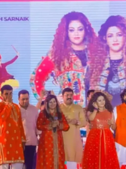 On stage with the organizers and guests for the opening of the GM Navratri Mahotsav. We are so grateful for the entire team that makes these large-scale events possible.