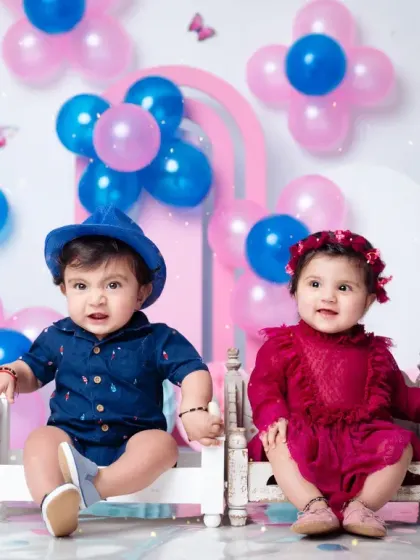 Partners in crime and cuteness. These twins are ready to celebrate their first year in style.