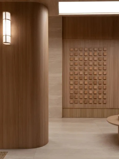 Further images from the BeWell, QBF Coffee, and Tubu projects, illustrating the consistent use of natural materials, clean lines, and thoughtful lighting to create serene and restorative commercial spaces.