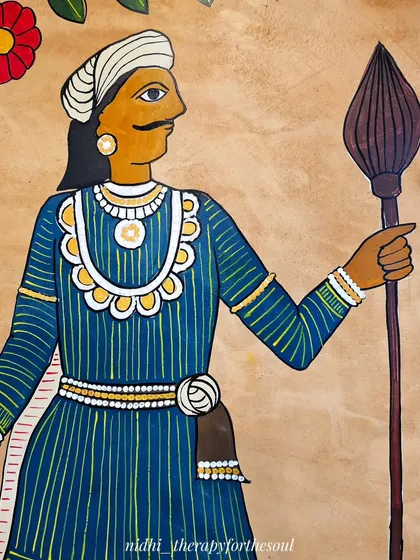 Detail of a royal guard from the procession. The patterns on his clothing and the texture of the spear are examples of the fine detail I love to paint.