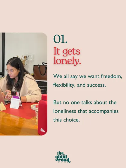 A slide from our promotional carousel explaining the feeling of loneliness that often comes with the freedom and flexibility of entrepreneurship.