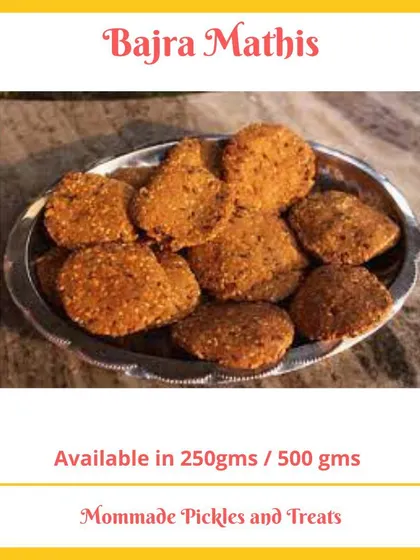 For those looking for a healthier, gluten-free option, I make these Bajra Mathis. Made from pearl millet and sesame seeds, they are wonderfully crisp and packed with nutrients. Now everyone can enjoy a tasty snack, 'jee bhar ke khao'.