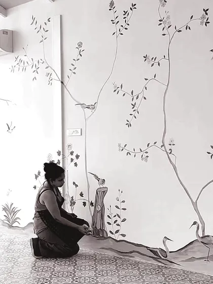 A duplicate image showing me working on the French-style mural.