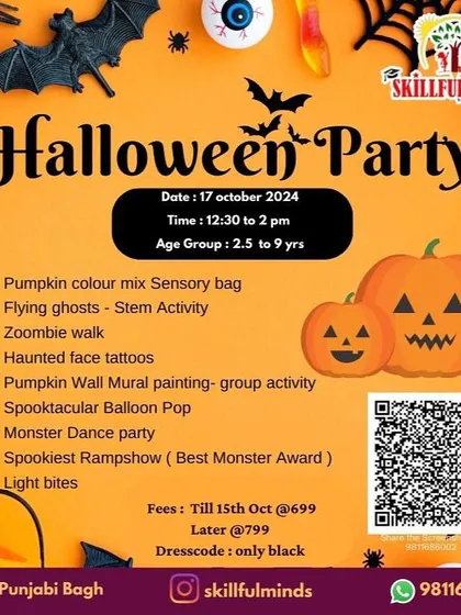 This Halloween party included fun sensory activities, a monster dance party, and a pumpkin wall mural painting for a great group activity.