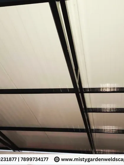 A close-up of the puff sheet ceiling. The panels are lightweight yet strong, and their insulating properties make a significant difference in the temperature underneath.