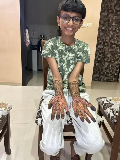The young Diksharthi, Tirth, with his intricate mehendi. So blessed to be a part of this sacred ceremony.