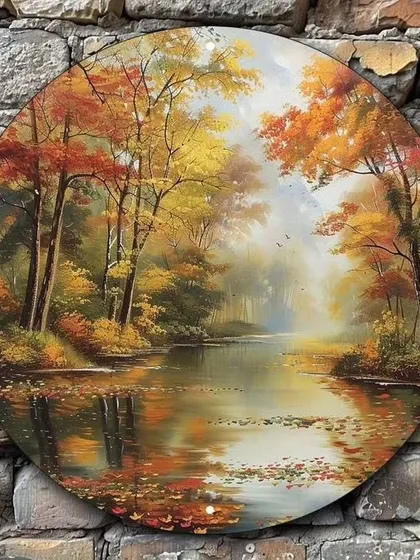 Our collection of circular landscape paintings offers a unique perspective on nature. These pieces, depicting everything from serene meadows and tranquil lakes to rustic farmhouses, are perfect for creating a charming focal point on any wall.