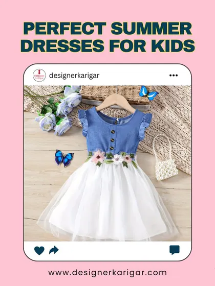 A perfect summer dress for kids. This denim and tulle dress with floral embroidery is both cute and comfortable for a day of play.