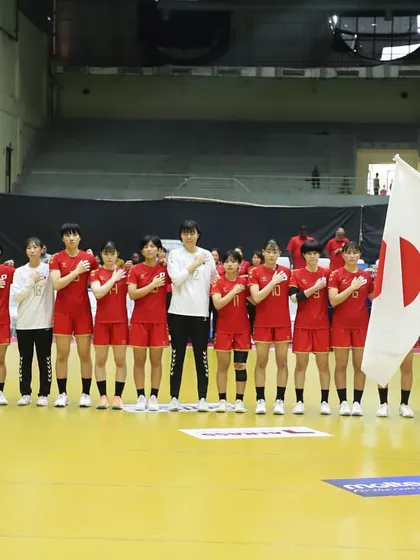 The women's handball team from China during the opening ceremony. Our venue has the capacity and protocol to host multiple international teams.