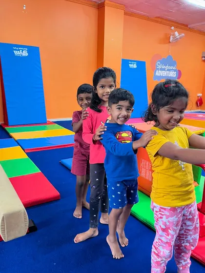 All aboard the friend train. Group activities like this are a fun way for preschoolers to learn about cooperation, teamwork, and moving together, building friendships as they build their skills.
