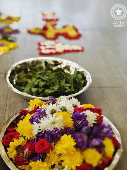 Offerings of fresh flowers and bilva leaves for our Mahashivratri puja. These simple, natural elements are part of our preparation to honor Shiva and align with his transformative energy.