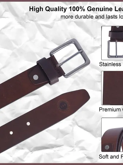 A duplicate of the belt infographic, showing how we highlight genuine leather, a stainless buckle, and premium quality to drive sales.