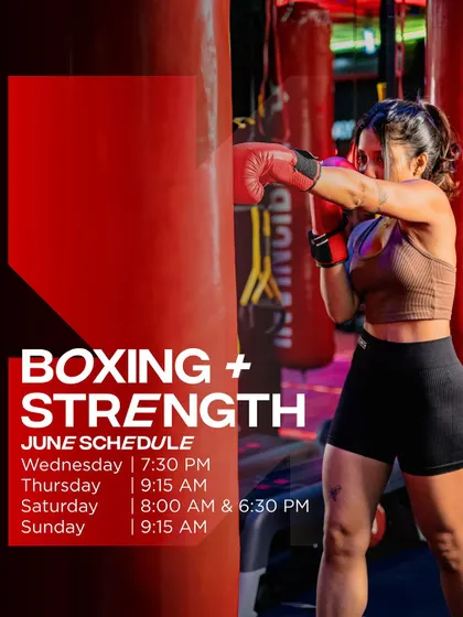 Level up your jab and tighten your hook with our Boxing + Strength sessions. Here is the schedule for June.