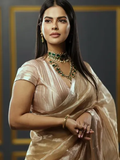 A stunning portrait of actress Dhanya Ramkumar. The simple, elegant blouse I stitched for her complements her look perfectly.