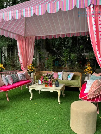 Another view of the inviting and stylish pink gazebo.