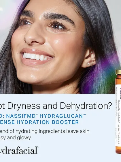 If you struggle with dryness and dehydration, the NassifMD HydraGlucan Intense Hydration Booster is an excellent addition to your HydraFacial for glossy, glowing skin.