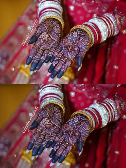The final stain is everything! I use my own blend of natural, organic henna to achieve this deep, rich, and long-lasting color. This is the beautiful result every bride dreams of.