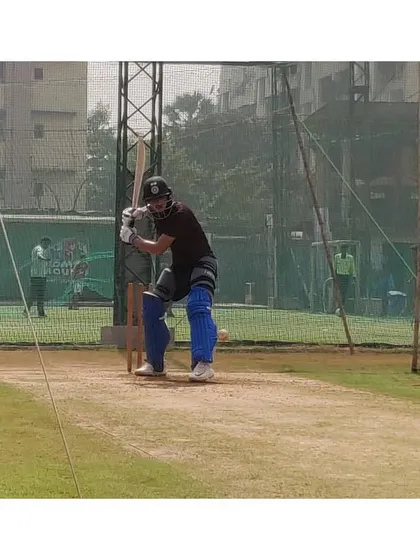 Another shot of Nitish Rana preparing to face a delivery. The quality of our nets and pitches allows for intense, match-simulation practice.