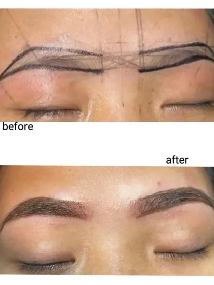 From a mapped outline to a flawless finish. This before and after demonstrates the complete process taught in our course, resulting in expertly shaped and shaded permanent brows.
